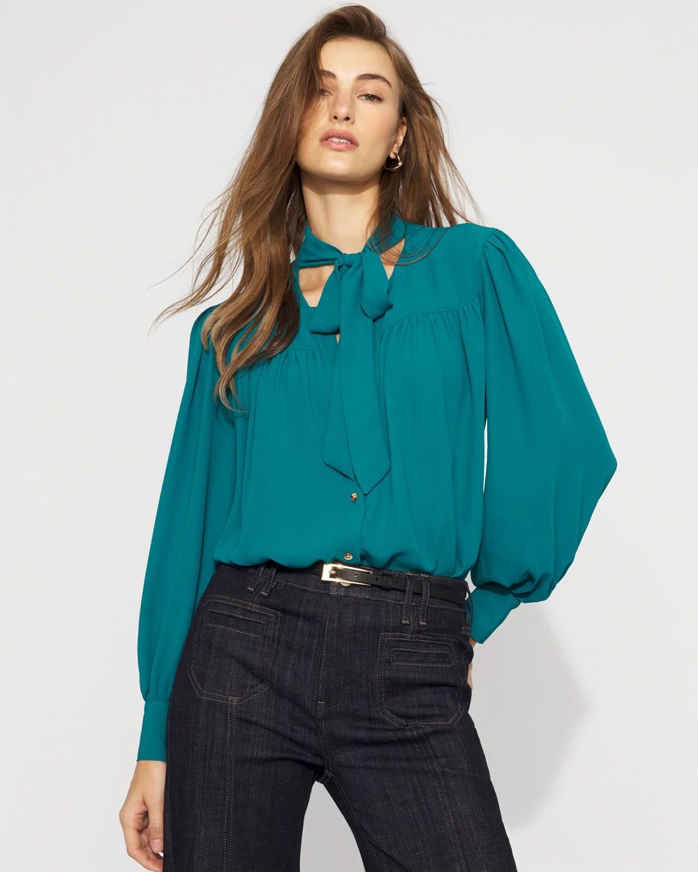 Tie Neck Crepe Blouse | White House Black Market